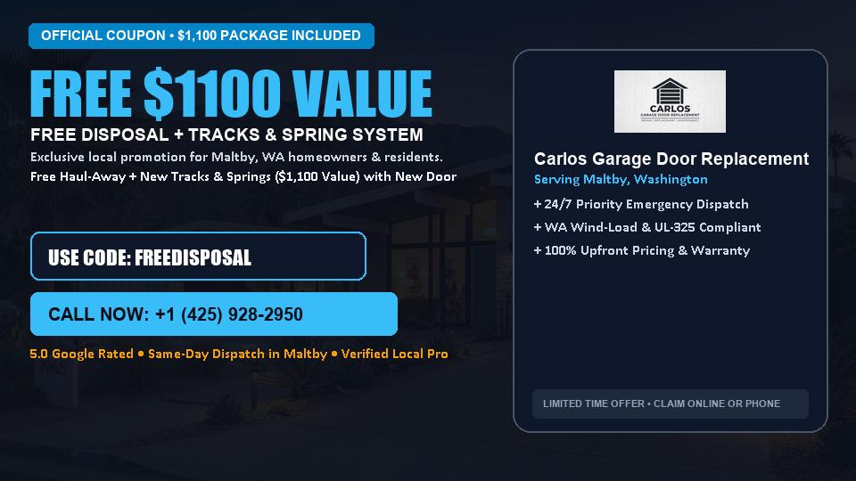 FREE Old Door Haul-Away & Heavy-Duty Tracks in Maltby, WA - Carlos Garage Door Replacement