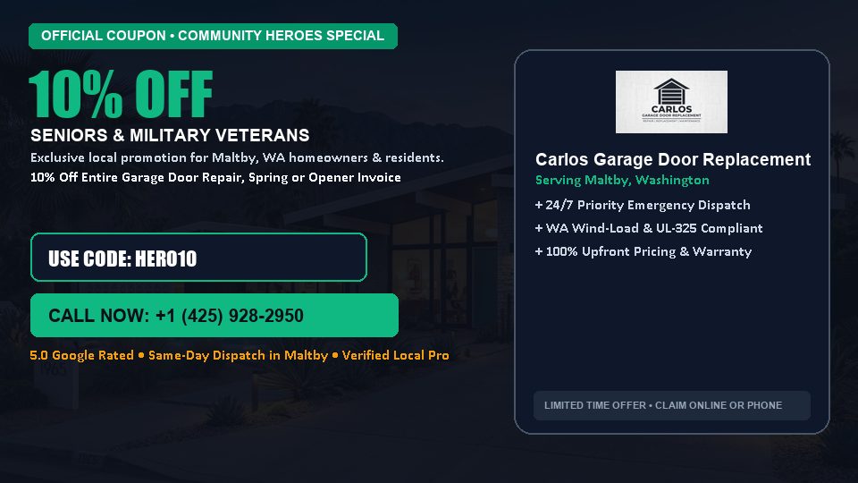 10% OFF Senior, Military & First Responder Discount in Maltby, WA - Carlos Garage Door Replacement